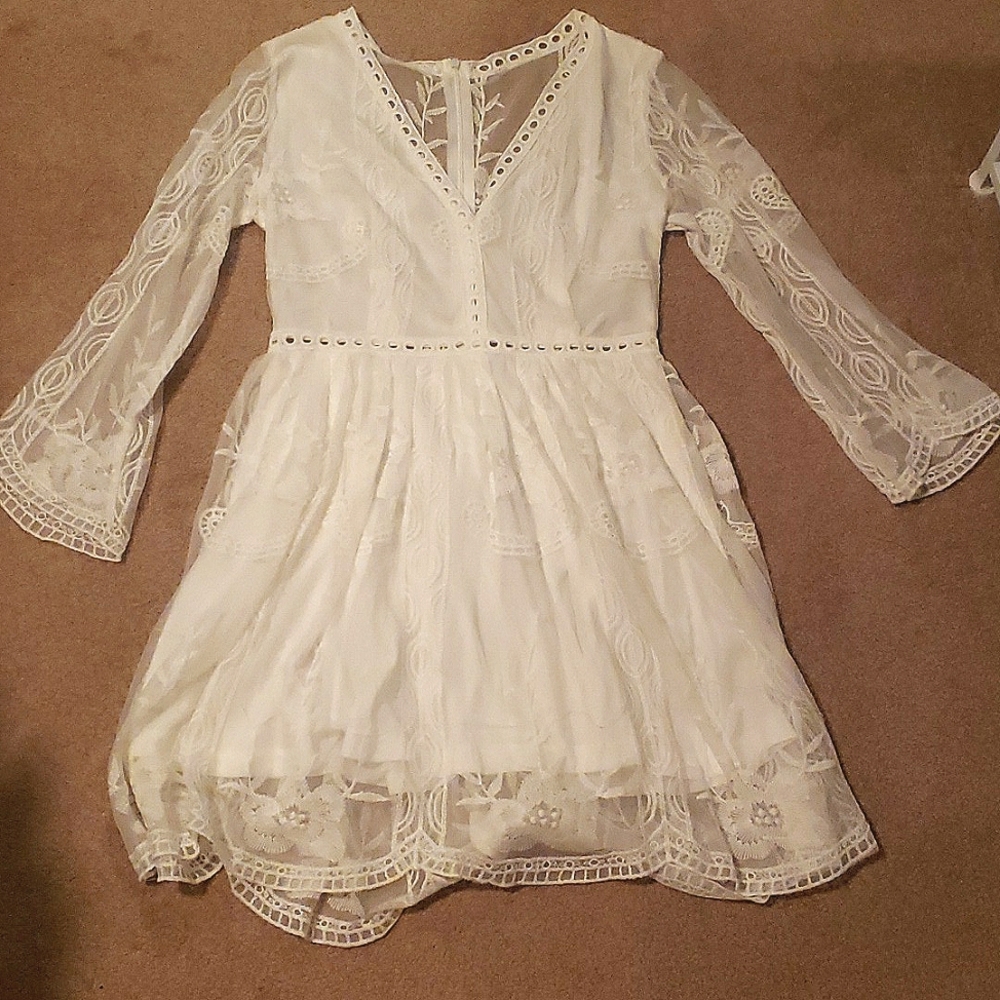 Shein: white lace dress with see through lace back detail